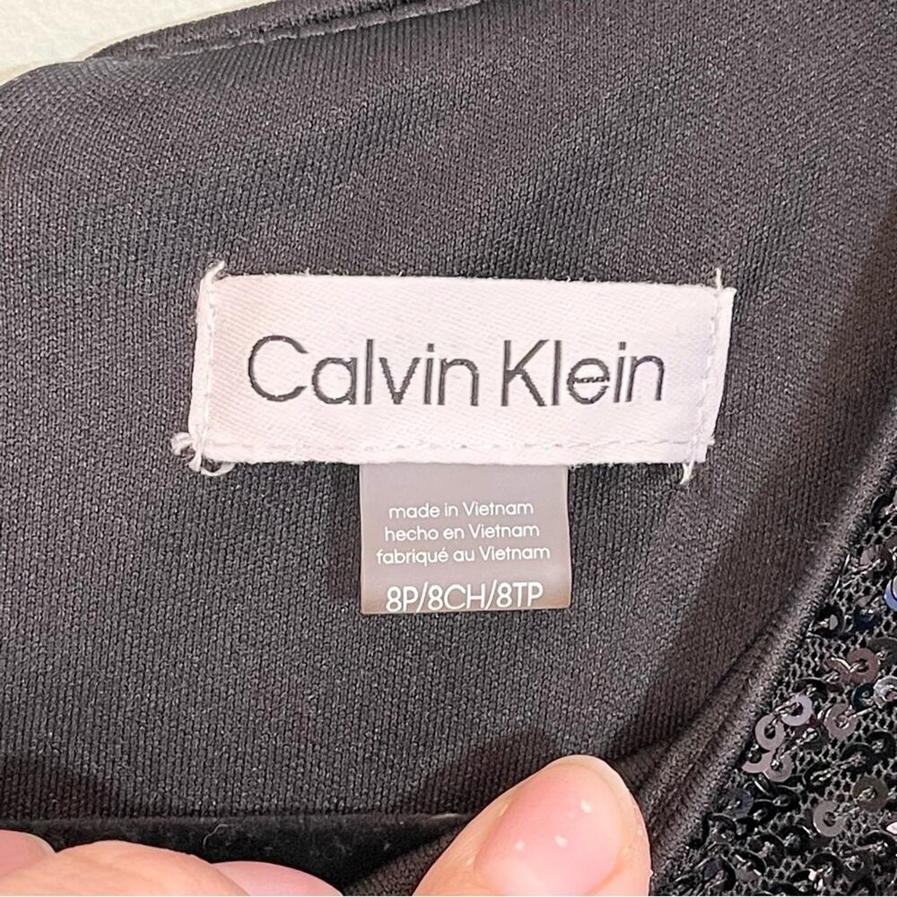 Calvin Stretch All Over Sequin Knot Detail Party Sheath Dress Black Size 8P NWT - Picture 14 of 15